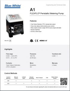 Blue White A1 Peristaltic Metering Pump Data Sheet