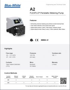 Blue-White A2 Peristaltic Metering Pump Data Sheet