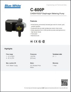 Blue-White C-600P CHEM-FEED® Diaphragm Metering Pump