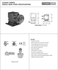 Stenner Classic-Single Head Fixed Pump Data Sheet