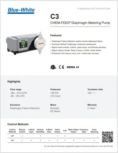 Blue-White CHEM-FEED® C3 Diaphragm Metering Pump Tech Data Sheet
